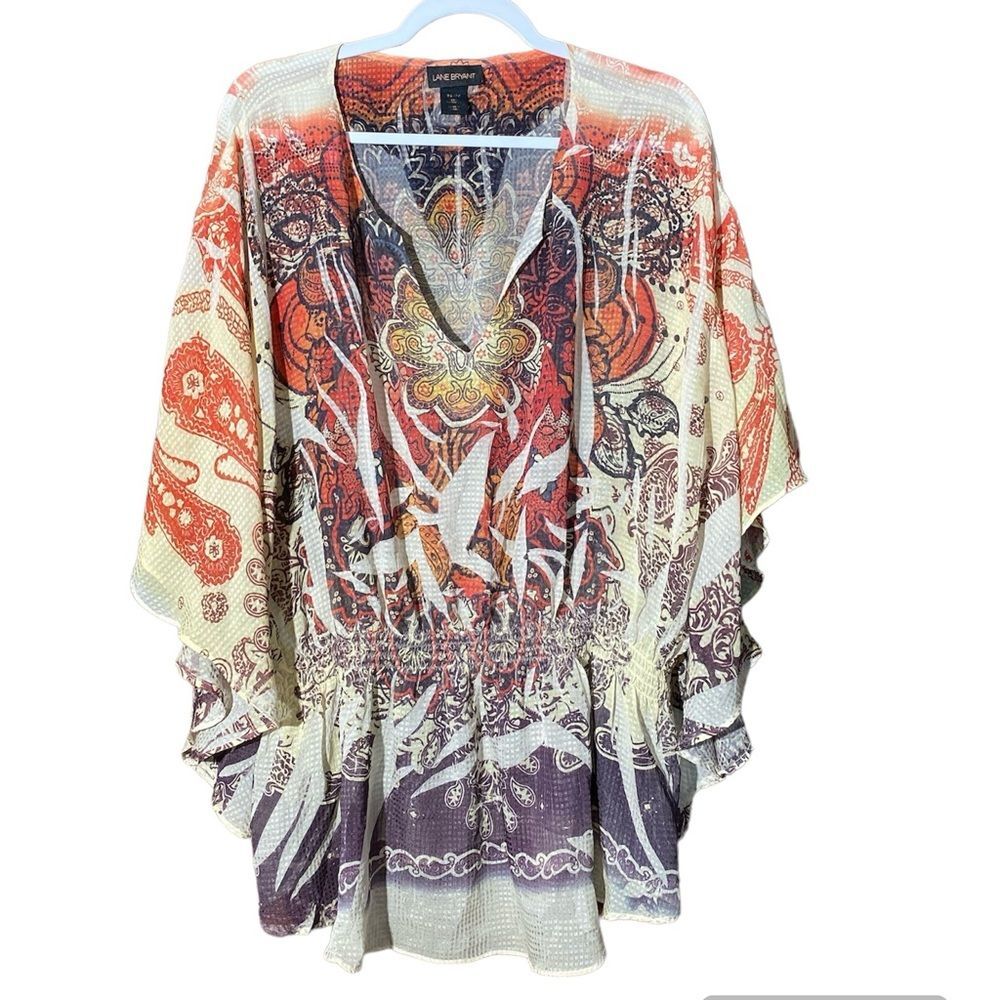 Lane Bryant Kimono Style Sheer Overlay Blouse/ Swimsuit Cover Up Women's Size 22